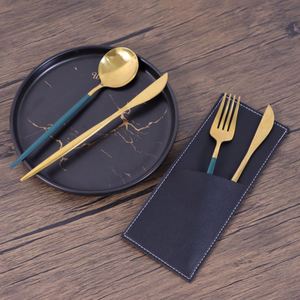 ซองใส่ช้อนส้อมหนัง PU คุณภาพสูง สำหรับร้านอาหาร บ้าน คาเฟ่ ใส่ช้อน ส้อม มีด - Product Image 4