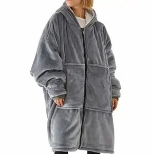 Sangat nyaman hangat ukuran besar bisa dipakai kaus sherpa sweter lengan ritsleting selimut hoodie