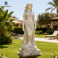 Sculpture de sirène en marbre naturel sur mesure, grande taille, sculptée à la main, statue de jeune fille de la mer en pierre pour la décoration de jardin, piscine et paysage