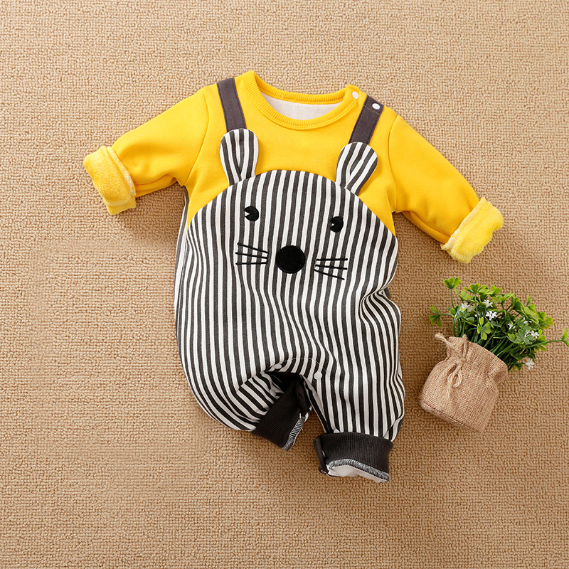 ORANGLES Factory Custom Warm Fluff Lined Baby Romper – 100% Cotton Long Sleeve Newborn Infant Clothes for Autumn & Spring - high resolution display - Image 2 of 4 | perfect for office | California | Free Shipping ORANGLES