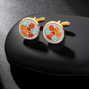 <strong>2026</strong> Custom Logo <strong>New</strong> Round Alloy Cufflinks with Simple Design for Men Colorful Flower Cufflinks Gifts - Product Image 4