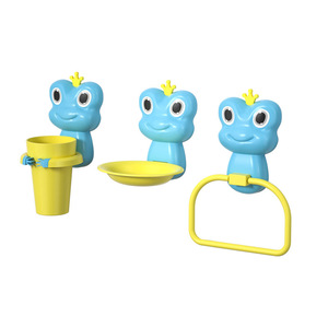Support mural de rangement pour salle de bain en forme de grenouille de dessin animé avec ventouse, porte-brosse à dents, porte-savon et porte-serviette pour enfants - Product Image 5