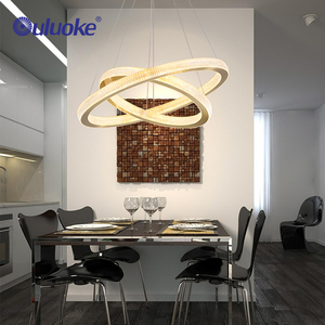 Lampadario Moderno Ristorante Apparecchio di Illuminazione 2 Cerchio Anello <span class=keywords><strong>In</strong></span> <span class=keywords><strong>Alluminio</strong></span> Acrilico HA CONDOTTO LA Luce Del Pendente Lampadario - Product Image 3