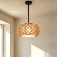 Lustre suspendu en forme de tambour en fer noir mat avec abat-jour en corde de papier tressé à la main pour salle à manger et salon