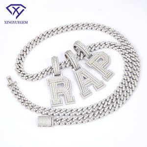 Joyería Hip Hop al por Mayor, Colgante de Letra Inicial A-Z con Incrustaciones de Diamantes VVS y Moissanita en Plata de Ley 925 para Hombre con Cadena - Product Image 1
