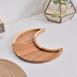 Bandeja de Madera en Forma de Media Luna, Color Madera Natural, Negro Quemado, para Almacenamiento, Frutero de Escritorio, Uso en el Hogar y Hoteles - Product Image 3