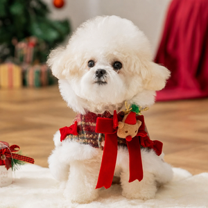 Capa de invierno para mascotas con capucha de reno, poncho a cuadros para perros XS S M L, ribete de piel sintética, gancho para correa con anilla en D, ropa cortavientos para mascotas - Product Image 5