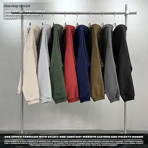 Sudadera Cárdigan de Otoño para Hombre, Diseño Personalizado, Ajuste Holgado, Cierre Doble, Estilo Cuadrado, con Capucha de Terciopelo, Versión Corta - Product Image 4