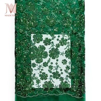 Tissu en tulle polyester brodé de paillettes à motif marin étoile de mer et fleur de prunier pour robe de mariée ou de soirée