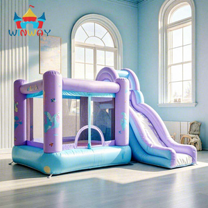 Structure gonflable combinée toboggan et château pour enfants Winway, rose, en PVC, capacité 500 kg, idéale pour les fêtes d'anniversaire en extérieur, modèle de location - Product Image 1