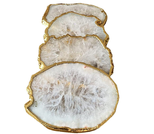 Posavasos de Ágata Blanca al por Mayor con Detalles <span class=keywords><strong>en</strong></span> Dorado, Posavasos de Ágata Natural con Dorado - Product Image 5