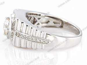 Classic 925 <b>Silver</b> Round Brilliant Cut Moissanite Prong Setting <b>Ring</b> for <b>Men</b> 1 Carat Wedding Engagement Band - Product Image 4