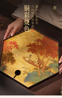 Xile Chang'an Retro Messing-Teetablett in Kupferfarbe, Hochwertiges Kung-Fu-Tee-Set im Chinesischen Stil mit Landschaftsmalerei