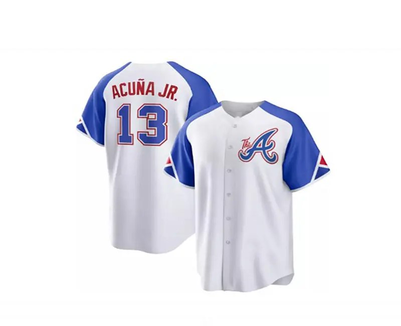 เสื้อเจอร์ซีย์เบสบอลแอตแลนต้า13โรนัลด์ acuna jr. 44 hank Aaron เชื่อมต่อกล้าหาญยืดหยุ่นฐานเย็บสีขาว