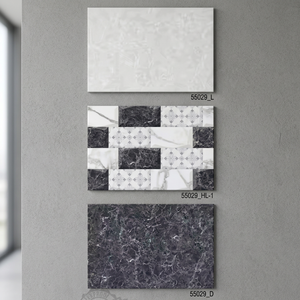 Carreaux muraux en céramique numérique noir et blanc de luxe, motif floral, 300x450mm, finition miroir brillante, pour les intérieurs d'hôtels et de villas - Product Image 5