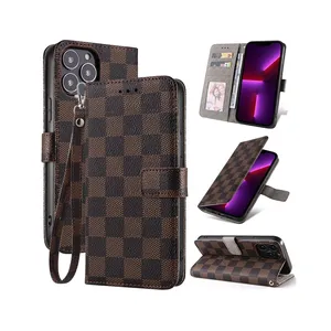 Top Manufacturer Luxury Check Flip Phone Cases with Hand Strap Phone Case for Iphone