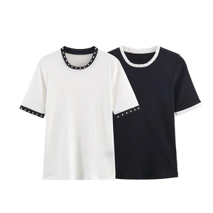 เสื้อยืดลำลองแขนสั้นคอกลมพิมพ์ลายทอผ้ารักษ์โลกสำหรับผู้หญิง TAOP&ZA รุ่นฤดูใบไม้ร่วง - Product Image 1