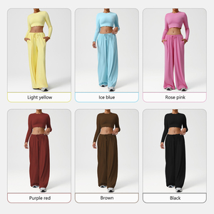 Nuova <span class=keywords><strong>tuta</strong></span> sportiva da ballo da donna <span class=keywords><strong>con</strong></span> Top Slim a manica lunga a <span class=keywords><strong>gamba</strong></span> larga pantaloni a tinta unita sopra al ginocchio per - Product Image 5