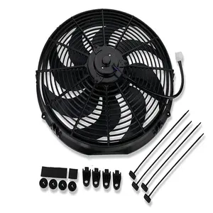 Radiator Electric Cooling Fan 16inch Heavy Duty - 12V Wide Curved 16" 8 Blades Thermostat Kit - 3000 CFM