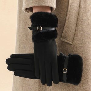 4 Solid Color <b>Ladies</b> <b>Thermal</b> Touch Hand <b>Gloves</b> Adjustable Strap Fuzzy Cuff Soft Warm <b>Gloves</b> for Shopping Outdoor Party Gift - Product Image 2