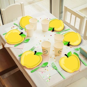 DAMAI Golden Apple Shaped Disposable Paper <b>Plates</b> for Parties Supplies Back to School Season Children's Birthday <b>Decorations</b> - Product Image 1