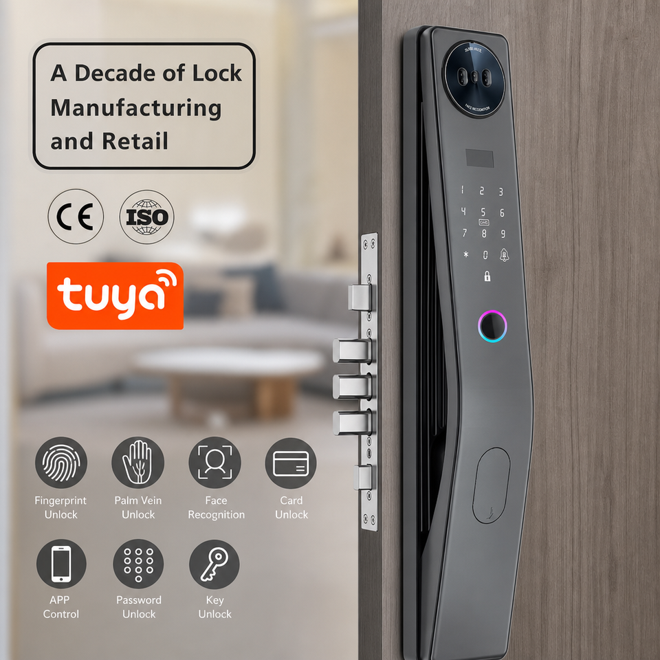 Network Internet Face Card Tuya Push Pull Smart Lock with 3D Face, Palm Vein, Fingerprint, Built ...