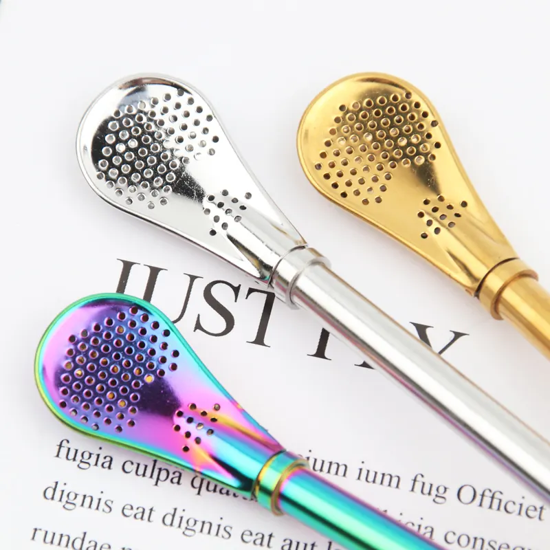 Factory wholesale filter spoon 304 stainless steel food grade metal drinking straws Yerba Mate