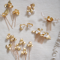 Élégant Cuivre Fleur Épingles À Cheveux De Mariée Peignes À Cheveux De Mariage En Céramique Floral Femmes Boucles D'oreilles Ensembles De Bijoux De Mariée
