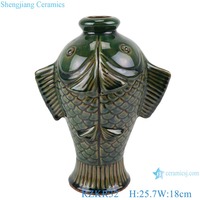 Vase à fleurs en forme de poisson en porcelaine antique RZKR32, couleur verte glacée, pour la décoration de la maison, en céramique
