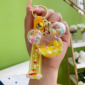 Nouveau dessin animé Mickey tête remplissage d'huile liquide sable bouteille porte-clés mignon sac pendentif cadeau flocon de neige perles colorées porte-clés Widget - Product Image 5