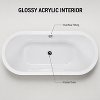Baignoire autoportante ovale en acrylique moderne BESMA 170 cm avec drain central, garantie de 3 ans