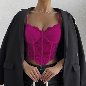 Femmes Sexy Dentelle Acier Anneau Fishbone Corset Soutien-Gorge Top Diamant Nombril Baring Bustier Respirant Slim Fit Adultes Hot Girl Look - Product Image 6