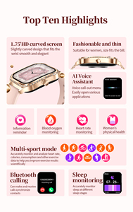 Jam tangan pintar dengan 1.75 inci IP68 wanita, arloji cerdas panggilan nirkabel tekanan darah oksigen darah pemantau denyut jantung - Product Image 5