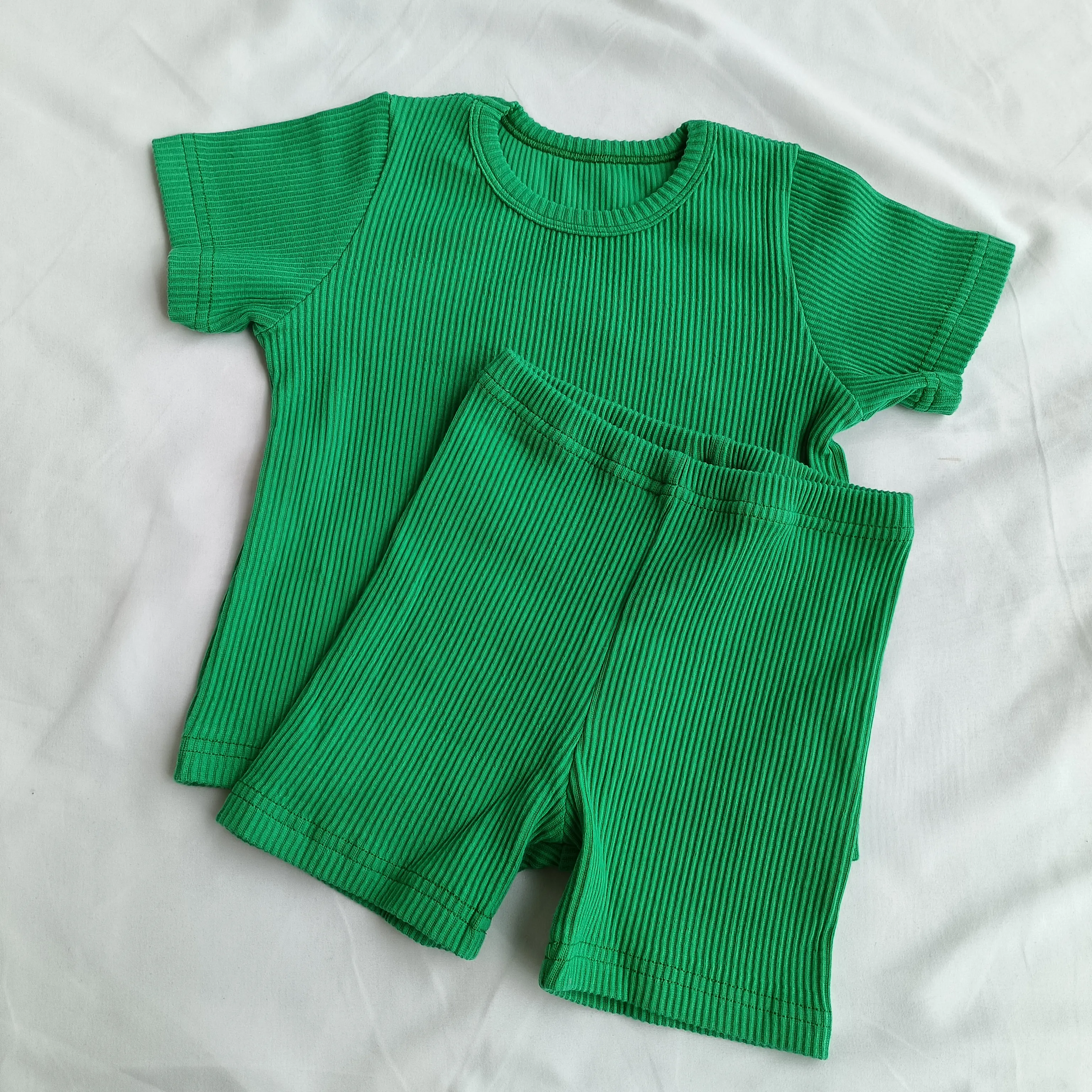 Australië Hot Selling Groene Kinderen T-Shirts En Shorts Rib Baby Kleding Set