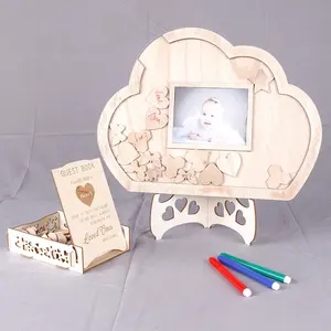 Personalizza prima comunione rustico nuvole di legno libro degli ospiti battesimo acrilico personalizzato Baby Shower libro degli ospiti desideri scatola di goccia