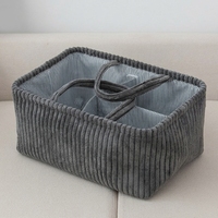 Organisateur de rangement carré moderne en velours côtelé fait main à 3 compartiments avec poignées pour rangement polyvalent dans la maison ou le placard