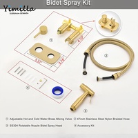 Nouvelle conception de douchette à deux voies avec robinet mélangeur, finition or brossé, eau froide et chaude, bidet shattaf avec inverseur et accessoires