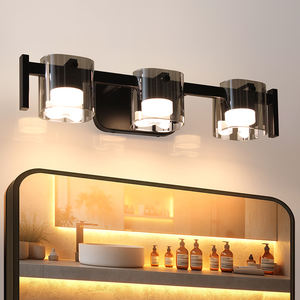 Applique murale de salle de bain à 3 lumières LED à intensité variable, moderne, en métal noir, avec abat-jour en verre, pour miroir, décoration de salon - Product Image 1