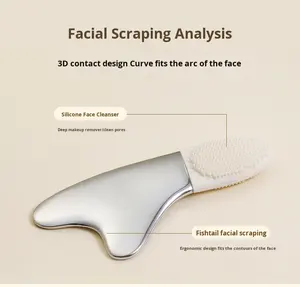 Portable Mini Acier Inoxydable Guasha Masseur Facial Crème Pour Les Yeux Bâton Visage <span class=keywords><strong>Gusha</strong></span> Conseil Grattoir avec Brosse En Silicone - Product Image 5