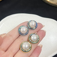 Boucles d'oreilles en argent S925 incrustées de coquille d'ormeau naturelle, perles d'eau douce Edison rondes de 10-11mm, bijoux élégants pour femmes
