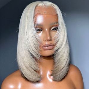 Perruques Lace Frontal en Cheveux Humains Couleur Blond Platine avec Dentelle Transparente Pré-Pluckée pour Femmes - Product Image 4