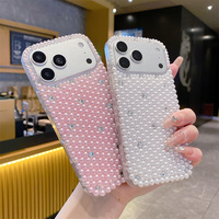 Casing Ponsel Mewah Girly Coquette Berkilau Mutiara untuk iPhone 18 17 Pro Max 16 15 14 13, Pelindung Kristal Rhinestone Mengkilap