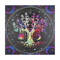 Tailai Éco-responsable Arbre de Vie Vibrant Planche de grille en bois et cristal Tapis d'autel de tarot céleste Soleil Lune Sorcellerie psychédélique