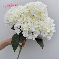 Bunga Hydrangea sutra buatan, dekorasi bunga Hydrangea putih latar belakang kualitas tinggi 5 kepala