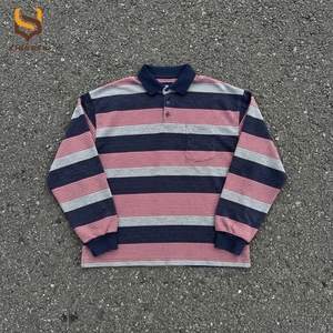 เสื้อโปโลผ้าฝ้ายปักลายสไตล์วินเทจทรงโอเวอร์ไซส์สำหรับผู้ชาย ผลิตตามสั่งจากโรงงาน  ลายทางแบบเสื้อรักบี้ แขนยาว - Product Image 3