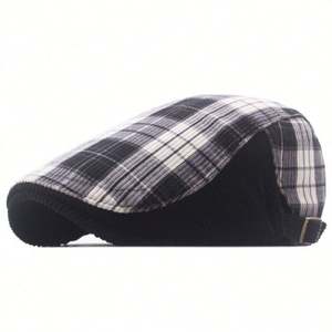 Casquette réglable en velours côtelé pour homme, style gavroche, motif écossais vintage, béret britannique d'hiver - Product Image 2