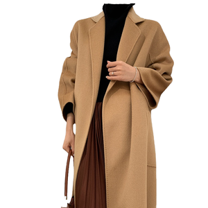 Hot Sale Luxury Woolen Knitted Formal Casual Breathable Warm Spring Long V-neck Patch Pocket <strong>Belt</strong> <strong>Coat</strong> for Women - Product Image 4