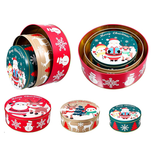 Récipient cylindrique en métal recyclable de cadeau de Noël de Noël, biscuits, chocolat, boîte en métal, ensembles de vente en gros d'usine - Product Image 2