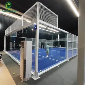 Ce Gecertificeerde Hoge Veiligheid 12Mm Gehard Glas Panoramische Padel Tennisbaan Met Pu-Backing Blauw En Rode Kleur Tapijt