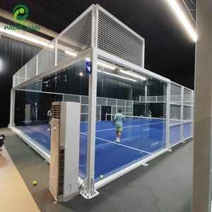 Cancha de tenis de Pádel panorámica de vidrio templado de 12mm de alta seguridad con respaldo de PU alfombra de color azul y rojo - Product Image 1